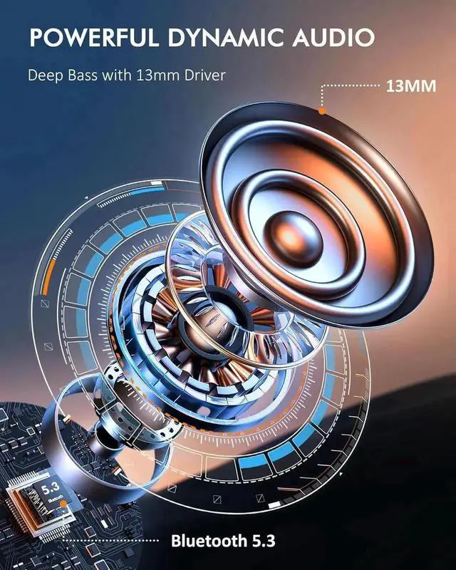 Alt view image 7 of 7 - Wireless Earbuds Bluetooth Headphones 120H Playtime Stereo Ear Buds Bluetooth 5.3 Dual Power Display Sports Headphones with Earhooks IPX7 Waterproof Earbuds with ENC Mic Over-Ear Earphones for Running