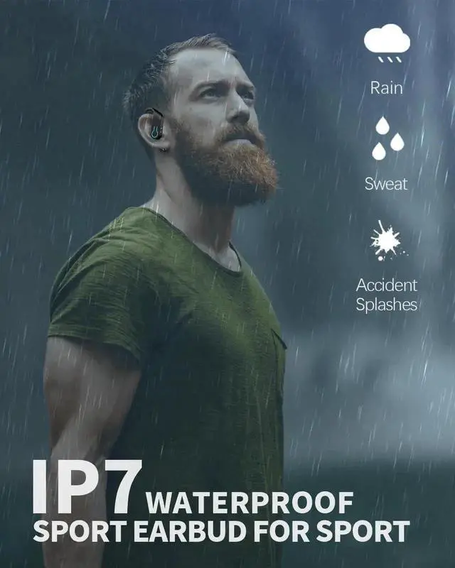 Alt view image 5 of 7 - Wireless Earbuds Bluetooth Headphones 120H Playtime Stereo Ear Buds Bluetooth 5.3 Dual Power Display Sports Headphones with Earhooks IPX7 Waterproof Earbuds with ENC Mic Over-Ear Earphones for Running