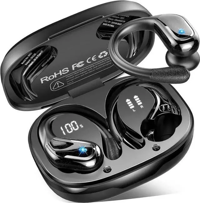 Main image of Wireless Earbuds, 75H Bluetooth 5.4 Headphones Sports with ENC Mic, Stereo Noise Cancelling Ear Buds,Wireless Headphones with Earhooks,LED Display IP7 Waterproof Bluetooth Earphones for Running