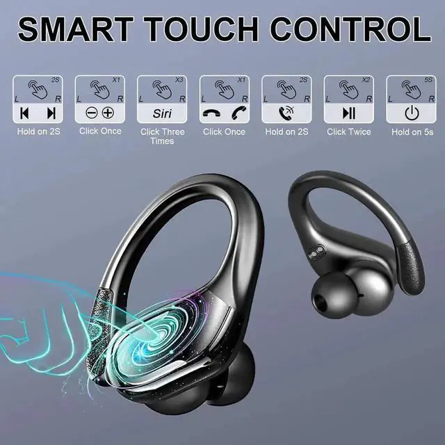 Alt view image 3 of 7 - Wireless Earbuds, 75H Bluetooth 5.4 Headphones Sports with ENC Mic, Stereo Noise Cancelling Ear Buds,Wireless Headphones with Earhooks,LED Display IP7 Waterproof Bluetooth Earphones for Running