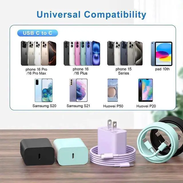 Alt view image 3 of 6 - JAENFONG Compatible with iPhone 16 15 Fast Charging Cable 10Ft,3Pack 60W USB C to USB C Fast Charging Cable Cord for Phone 16 15/15 Pro/15 Pro Max Pad Pro,MacCBoOok Air, Samsunng-GreenPurpleBlack