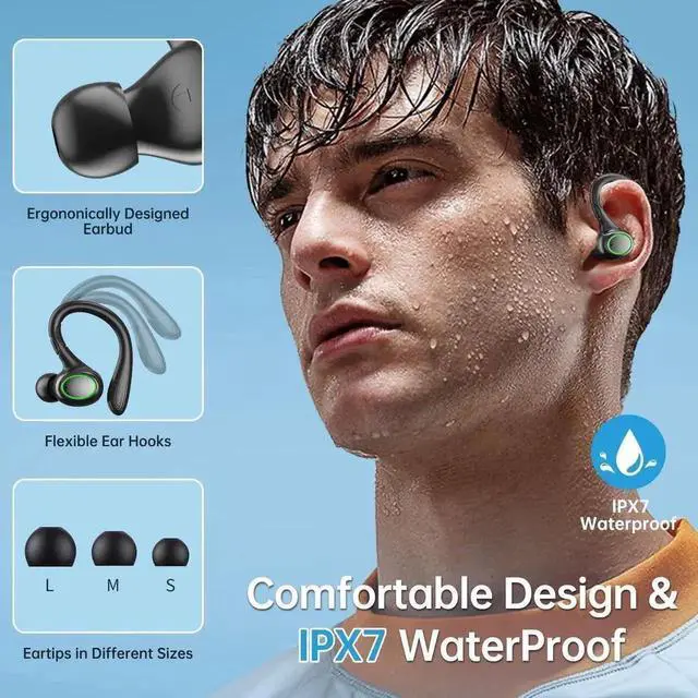 Alt view image 7 of 7 - True Wireless Earbuds, 60H Playback Bluetooth 5.3 Headphones, Noise Cancelling Wireless Headphones with LED Battery Display, 4 Mics Clear Call, IPX7 Waterproof Bluetooth Earbuds for Workout Sports