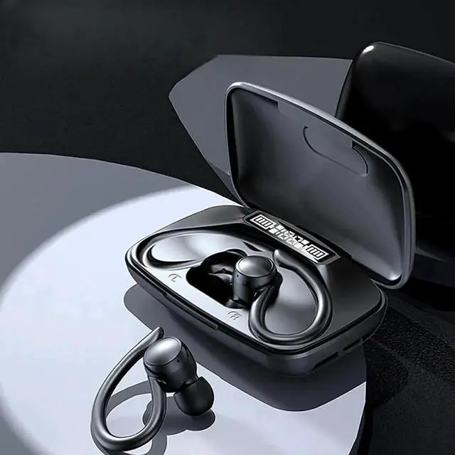 Alt view image 5 of 7 - True Wireless Earbuds, Bluetooth Headphones 120H Playback Wireless Sports Earbuds with Over Ear Earhooks LED Display Charging Case IPX7 Waterproof Bluetooth Earphones for Running Workout, Black