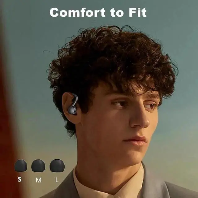 Alt view image 3 of 7 - True Wireless Earbuds, Bluetooth Headphones 120H Playback Wireless Sports Earbuds with Over Ear Earhooks LED Display Charging Case IPX7 Waterproof Bluetooth Earphones for Running Workout, Black