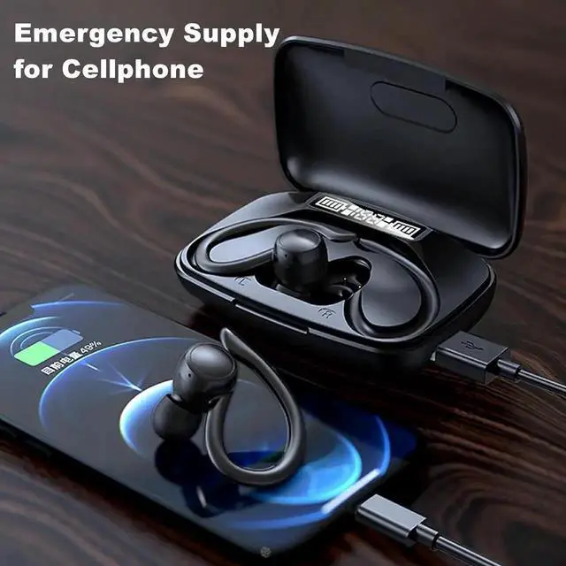 Alt view image 7 of 7 - True Wireless Earbuds, Bluetooth Headphones 120H Playback Wireless Sports Earbuds with Over Ear Earhooks LED Display Charging Case IPX7 Waterproof Bluetooth Earphones for Running Workout, Black