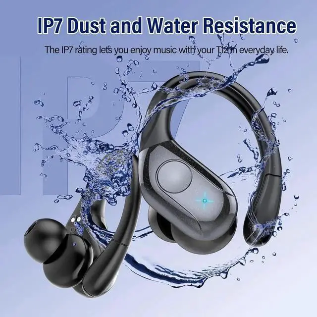 Alt view image 2 of 7 - Wireless Earbuds Bluetooth 5.4 Headphones 75H Playtime Stereo Deep Bass Sports Ear Buds with Earhooks, LED Display Bluetooth Earbuds with 4 ENC Mic, IP7 Waterproof Earphone for Workout/Running