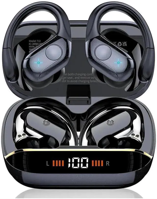 Main image of Wireless Earbuds Bluetooth 5.4 Headphones 75H Playtime Stereo Deep Bass Sports Ear Buds with Earhooks, LED Display Bluetooth Earbuds with 4 ENC Mic, IP7 Waterproof Earphone for Workout/Running