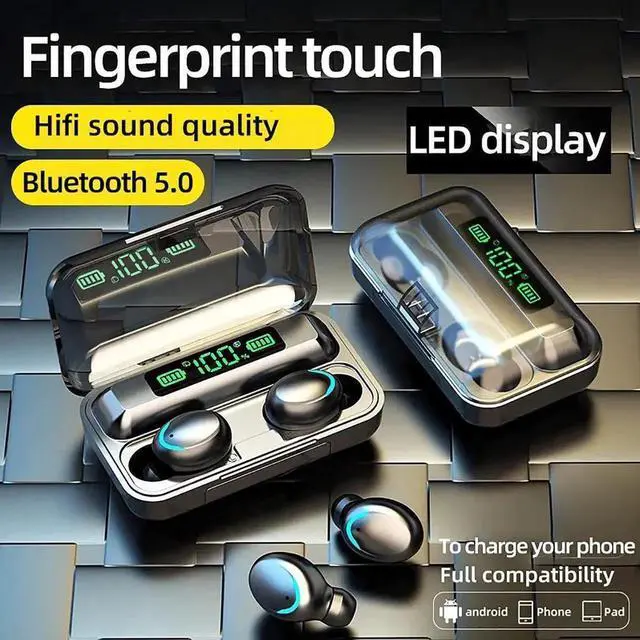 Alt view image 2 of 7 - Ture Wireless Earbuds Headphones, Bluetooth 5.0 Wireless Earphones Touch Control, IPX7 Waterproof TWS Stereo in Ear Built in Mic Headset, Noise Canceling Deep Bass Earbuds for Sport, Work, Home