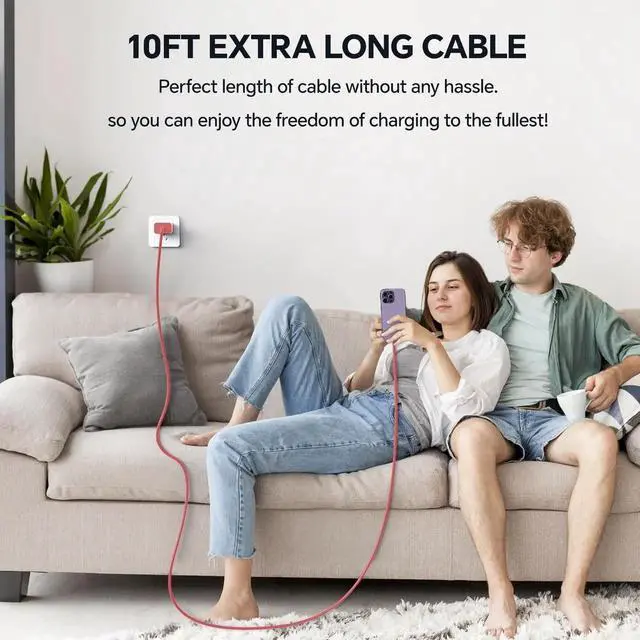 Alt view image 4 of 6 - JAENFONG Compatible with iPhone 14 13 12 Charger, 20W Fast Charging Wall Charger, 10 FT USB ightning Cable,Phone Chargerr Cord for Phone 14/13/12/12 Pro Max/11/Xs Max/XR/X,AirPods Pro(Pueple/Blue/Red)