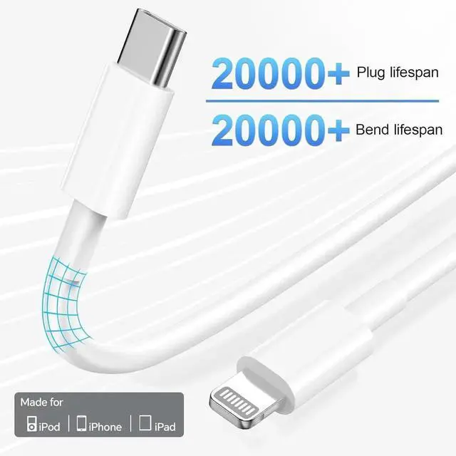 Alt view image 6 of 6 - JAENFONG Compatible with iPhone 14 13 12 Charger, 20W Fast Charging Wall Charger, 10 FT USB ightning Cable,Phone Chargerr Cord for Phone 14/13/12/12 Pro Max/11/Xs Max/XR/X,AirPods Pro(Pueple/Blue/Red)