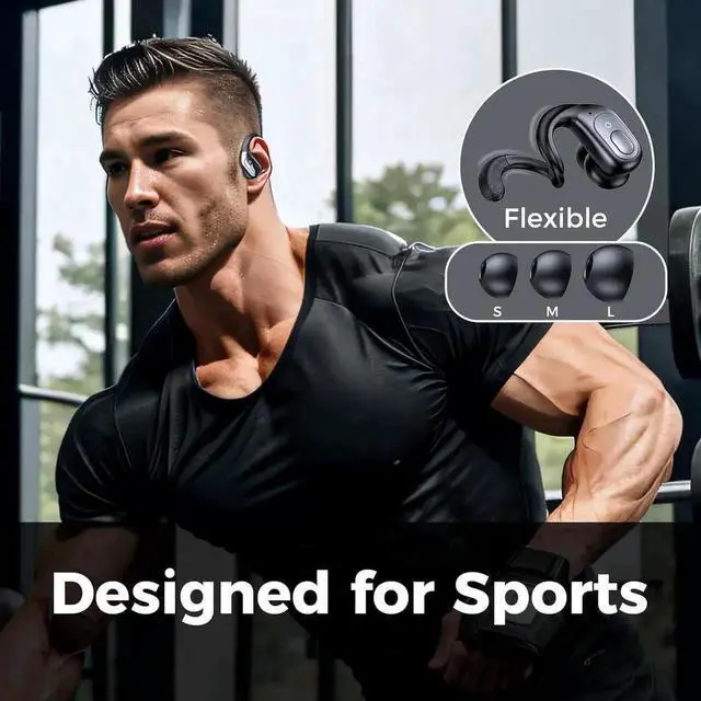 Alt view image 7 of 7 - Bluetooth Headphones, True Wireless Earbuds, BT5.3 Sports Earbuds 75H Playtime, IPX7 Waterproof, LED Power Display, Over Ear Buds with Earhooks, Mic in-Ear Headphones Deep Bass for Sports Workout