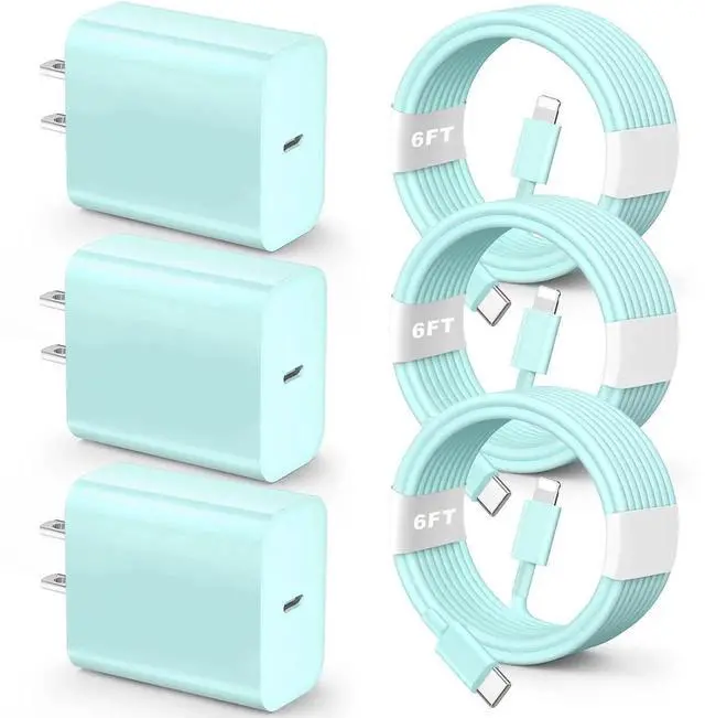Main image of JAENFONG for iPhone Fast ChargerMFi Certified 3 Pack 20W PD USB C Wall Charger Adapter with 6FT USB C to ightning Cord Fast Charging Cable Compatible with iPhone 14/13/12/11/Pro/Pro Max/Xs/Xr/X, Blue