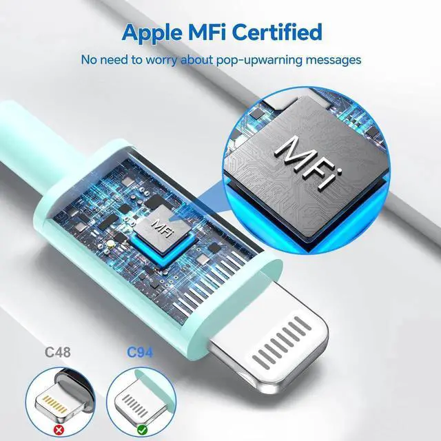 Alt view image 4 of 7 - JAENFONG for iPhone Fast ChargerMFi Certified 3 Pack 20W PD USB C Wall Charger Adapter with 6FT USB C to ightning Cord Fast Charging Cable Compatible with iPhone 14/13/12/11/Pro/Pro Max/Xs/Xr/X, Blue