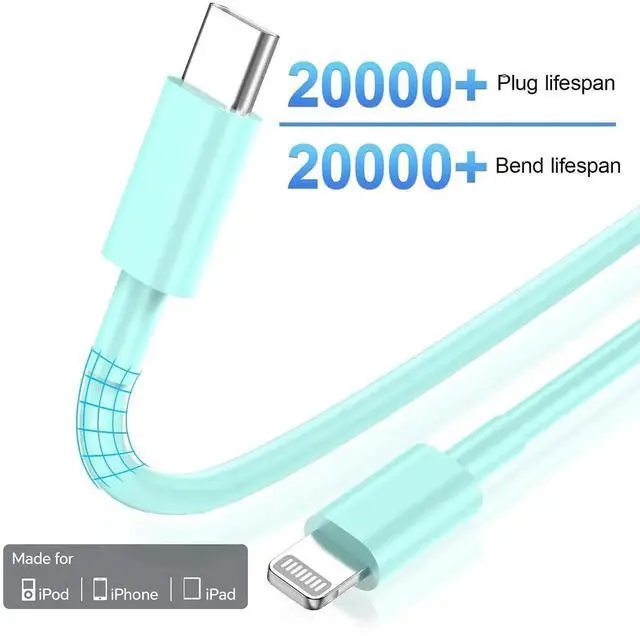 Alt view image 2 of 7 - JAENFONG for iPhone Fast ChargerMFi Certified 3 Pack 20W PD USB C Wall Charger Adapter with 6FT USB C to ightning Cord Fast Charging Cable Compatible with iPhone 14/13/12/11/Pro/Pro Max/Xs/Xr/X, Blue