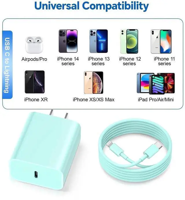 Alt view image 7 of 7 - JAENFONG for iPhone Fast ChargerMFi Certified 3 Pack 20W PD USB C Wall Charger Adapter with 6FT USB C to ightning Cord Fast Charging Cable Compatible with iPhone 14/13/12/11/Pro/Pro Max/Xs/Xr/X, Blue