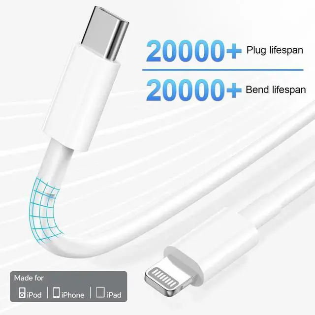 Alt view image 5 of 7 - JAENFONG for iPhone Fast ChargerMFi Certified 3 Pack 20W PD USB C Wall Charger Adapter with 6FT USB C to ightning Cord Fast Charging Cable Compatible with iPhone 14/13/12/11/Pro/Pro Max/Xs/Xr/X, White