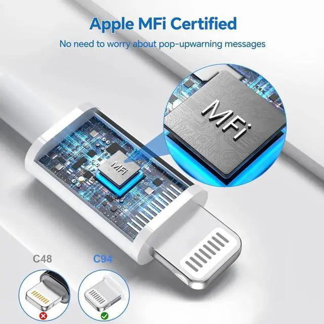 Alt view image 3 of 7 - JAENFONG for iPhone Fast ChargerMFi Certified 3 Pack 20W PD USB C Wall Charger Adapter with 6FT USB C to ightning Cord Fast Charging Cable Compatible with iPhone 14/13/12/11/Pro/Pro Max/Xs/Xr/X, White