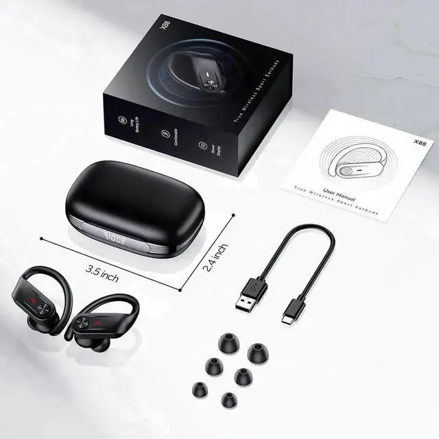 Alt view image 4 of 7 - JAENFONG Bluetooth Headphones, Wireless Earbuds 80Hrs Playtime, IPX7 Waterproof Digital Display Sport Ear Buds with Earhook Mic in-Ear Earphones, Stereo Sound Earbud for Workout Running Exercise Gym