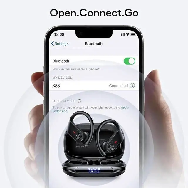 Alt view image 2 of 7 - JAENFONG Bluetooth Headphones, Wireless Earbuds 80Hrs Playtime, IPX7 Waterproof Digital Display Sport Ear Buds with Earhook Mic in-Ear Earphones, Stereo Sound Earbud for Workout Running Exercise Gym