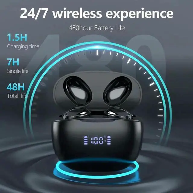 Alt view image 3 of 6 - True Wireless Earbuds, Bluetooth 5.3 Headphones 48H Playback LED Power Display Earphones with Wireless Charging Case IPX7 Waterproof in-Ear Earbuds with Mic for TV Smart Phone Computer Laptop Sports