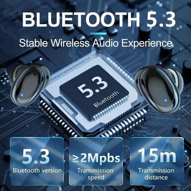Alt view image 2 of 6 - True Wireless Earbuds, Bluetooth 5.3 Headphones 48H Playback LED Power Display Earphones with Wireless Charging Case IPX7 Waterproof in-Ear Earbuds with Mic for TV Smart Phone Computer Laptop Sports