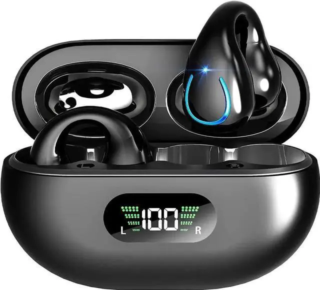 Main image of JAENFONG Clip-On Wireless Earbuds Bone Conduction, Wireless Bluetooth V5.3 Open Ear Headphones, 80 Hours Playtime with Charging Case, IPX4 Waterproof Earphones Sport Cycling Running Work Earbud Hooks