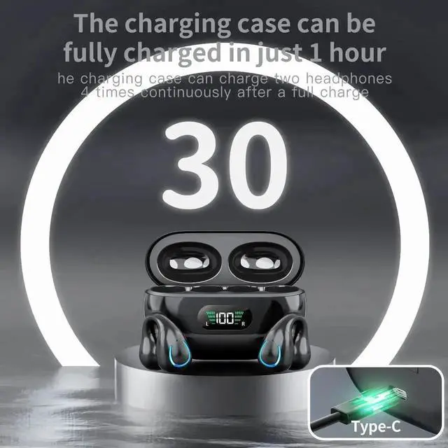 Alt view image 4 of 7 - JAENFONG Clip-On Wireless Earbuds Bone Conduction, Wireless Bluetooth V5.3 Open Ear Headphones, 80 Hours Playtime with Charging Case, IPX4 Waterproof Earphones Sport Cycling Running Work Earbud Hooks