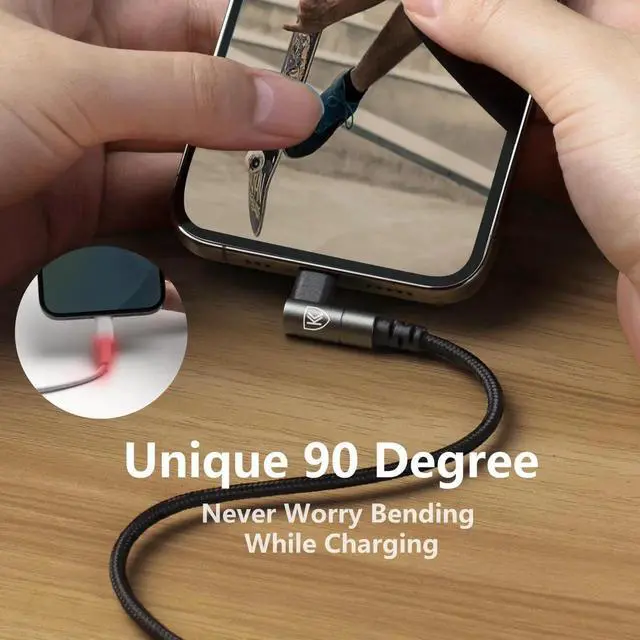 Alt view image 4 of 7 - JAENFONG 90 Degree iPhone Charger 6FT, 3Pack Fast Charging Cables Cord,6Feet Right Angle Nylon Braided USB Lightning Cable for iPhone 14/13/12/11/Pro/Max/Mini/X/Plus/8/7/6/5S/Plus/iPad