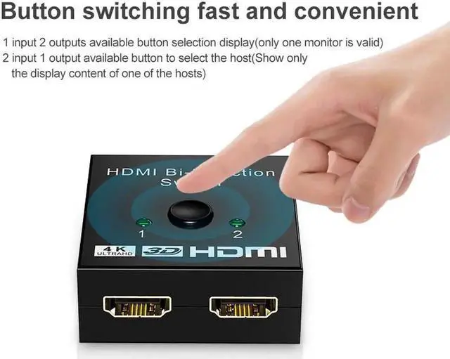 Alt view image 7 of 7 - JAENFONG 4K HDMI Switch 2 Ports Bi-directional 1x2 / 2x1 HDMI Switcher Splitter Supports Ultra HD 4K 1080P 3D HDR HDCP for PS4 Xbox HDTV