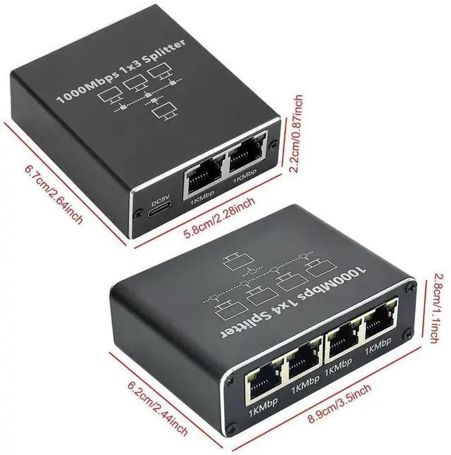 Alt view image 4 of 7 - Ethernet Splitter 1 To 3/4 1000Mbps Internet Cable Splitter Gigabit RJ45 LAN Network Extension for PC Laptop Router TV-Box