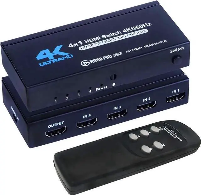 Main image of 4K HDMI Switch 4x1, 4K@60Hz 4 in 1 Out HDMI Switcher Selector with IR Remote Control, Supports HDCP 2.2 4K@60Hz UltraHD HDR10 3D HD1080P Dolby DST, HDMI Splitter for PS4 Xbox Apple TV Fire Stick