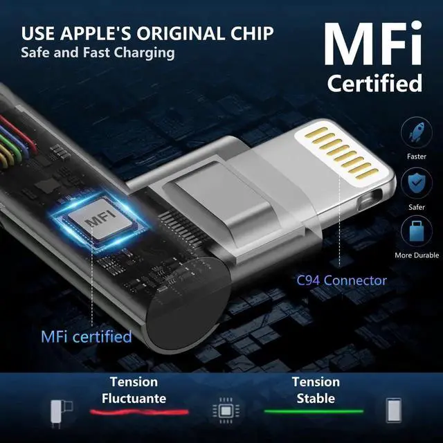 Alt view image 5 of 7 - JAENFONG iPhone Charger 10FT,3Pack 90 Degree Charging Cable, Long Lightning Cable Fast Charging Cord Compatible for iPhone 14/13/12/11/Pro/Max/Mini/X/Plus/8/7/6/5S/SE/Plus/iPad (10FT)