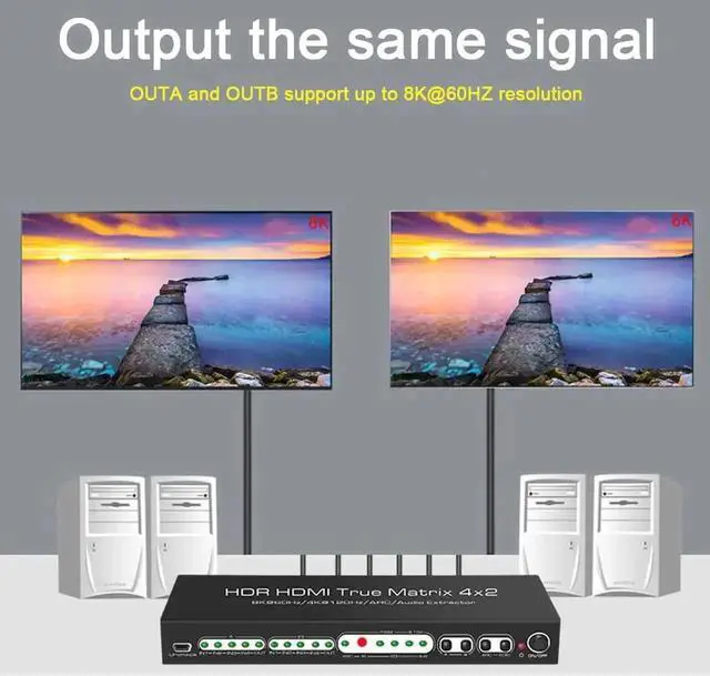 Alt view image 3 of 7 - JAENFONG HDMI2.1 8K HDMI Matrix 4x2, 8K @30Hz 8K@60HZ 4K@60Hz 120Hz HDMI Switch HDR ARC/CEC Switch Splitter 4 in 2 Out Optical SPDIF 5.1CH + RCA Stereo Audio Extractor HDMI Switcher