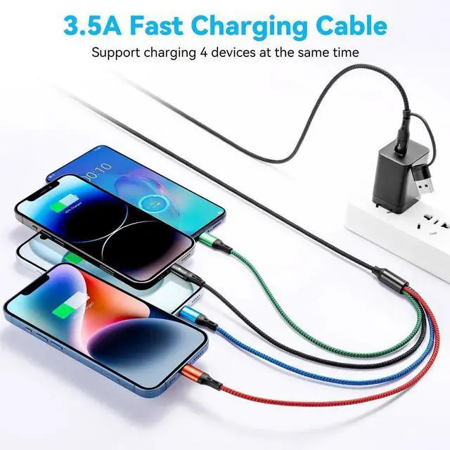 Alt view image 4 of 7 - JAENFONG4 in 2 Multi Charging Cable 3.5A, [2Pack 6Ft] Multiple fast Charging Cord USB A/C to Type C/Micro USB/Lightning Universal Braided Charger Cable,Multi Charger for Cell Phones,iPhone,Galaxy More
