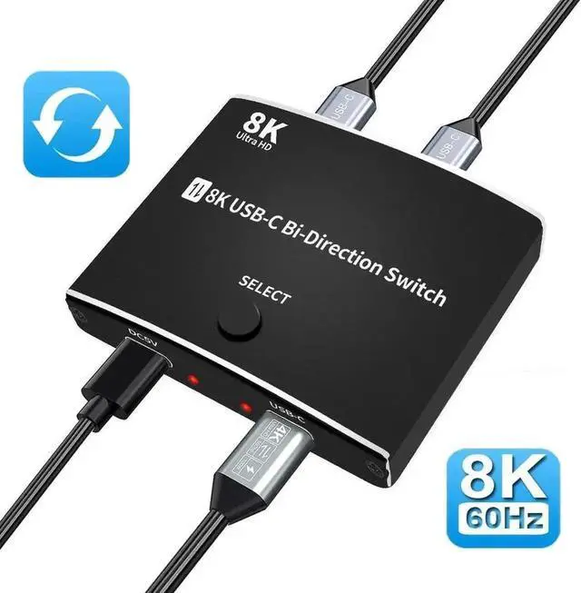 Main image of JAENFONG 8K USB C Type C Bi-Direction Switch 1x2 2x1 4K 120Hz Thunderbolt 4 Video Switcher USB 3.1 PD 100W Splitter For Laptop Macbook