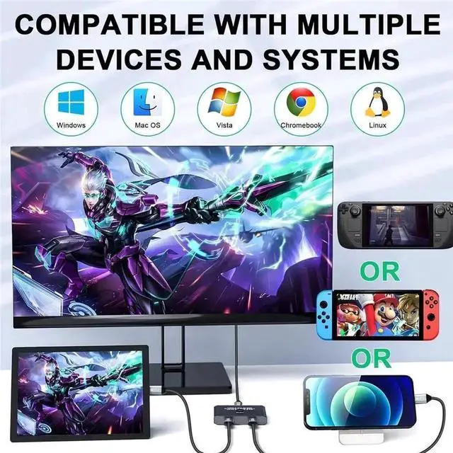 Alt view image 6 of 7 - JAENFONG 8K USB C Type C Bi-Direction Switch 1x2 2x1 4K 120Hz Thunderbolt 4 Video Switcher USB 3.1 PD 100W Splitter For Laptop Macbook