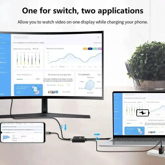 Alt view image 7 of 7 - JAENFONG USB-C USB3.1 Type-C 8K Switch Bi-Direction 8K@30Hz 4K@120Hz Power Delivery 100w 10Gbps Data Transfer Multi-Function Splitter Converter (8K)