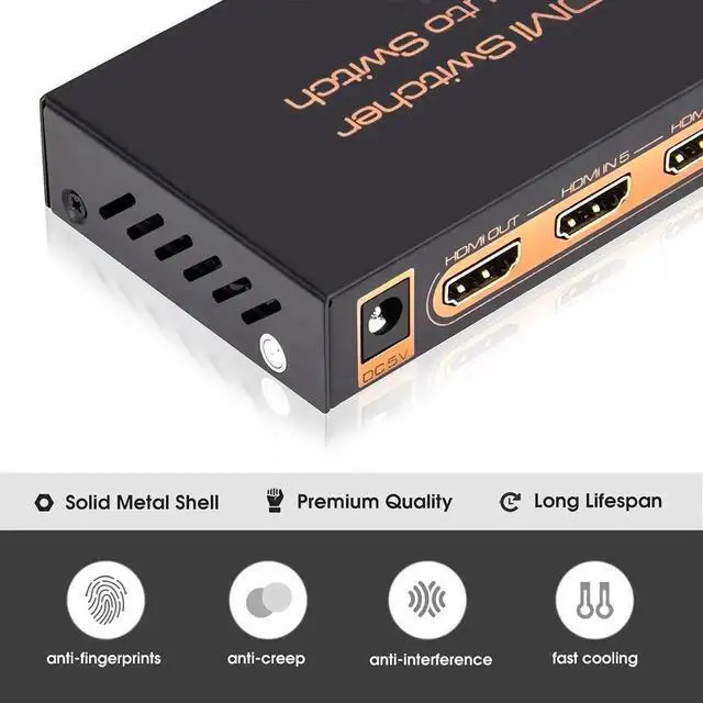 Alt view image 7 of 7 - JAENFONG 5 Port 4K HDMI Switch with Remote Premium 5 in 1 Out 4K @60Hz HDMI2.0 Switcher Selector, Support HDR 10, HDCP 2.2, Dolby Vision/ Atmos, Auto-Switch, 18Gbps, CEC, 1080P/3D