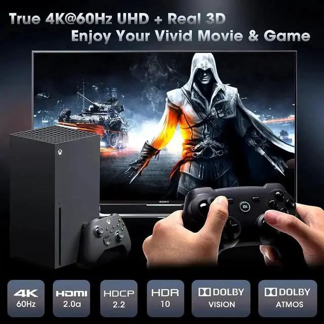 Alt view image 2 of 7 - JAENFONG 5 Port 4K HDMI Switch with Remote Premium 5 in 1 Out 4K @60Hz HDMI2.0 Switcher Selector, Support HDR 10, HDCP 2.2, Dolby Vision/ Atmos, Auto-Switch, 18Gbps, CEC, 1080P/3D