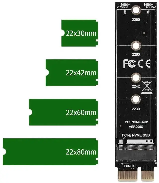 Alt view image 3 of 4 - NVME Adapter Card M.2 to PCI-E3.0 1x Extension Key Converter Card