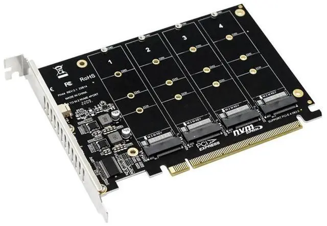 Main image of 4 Port M.2 NVME SSD To PCIE X16 Adapter Card PCIE Split/PCIE RAID LED Indicator Support M.2 PCI-E SSD/M.2 Device NVME Protocol