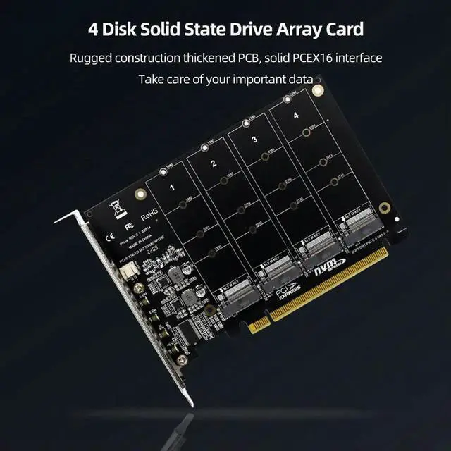 Alt view image 4 of 4 - 4 Port M.2 NVME SSD To PCIE X16 Adapter Card PCIE Split/PCIE RAID LED Indicator Support M.2 PCI-E SSD/M.2 Device NVME Protocol