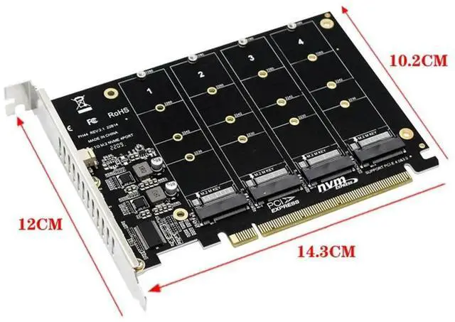 Alt view image 3 of 4 - 4 Port M.2 NVME SSD To PCIE X16 Adapter Card PCIE Split/PCIE RAID LED Indicator Support M.2 PCI-E SSD/M.2 Device NVME Protocol