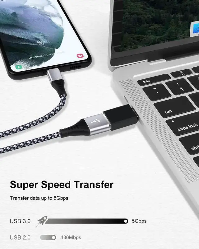 Alt view image 5 of 7 - 5Pack USB C to USB Adapters, Type C to USB 3.0 USBC Adapter Side by Side Male to USB 3.0 Female Typec Adaptor for MacBook Pro/Air 2021, iMac iPad Mini 6, Thunderbolt 3/4 Type C OTG Adaptador Converter