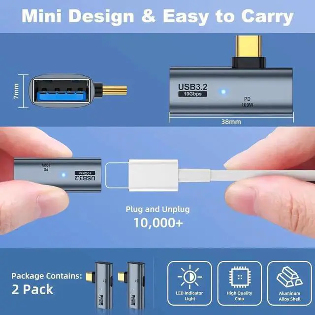 Alt view image 3 of 7 - JAENFONG [2 Pack] 2-in-1 USB C to USB 3.2 Adapter with 100W PD Type C Charging Port, USB C OTG Converter for M-e-ta Quest 2, Ro-g Ally, Steam Deck, for i-P-hone 15 Series, i-Pad, Ma-c-Book and More