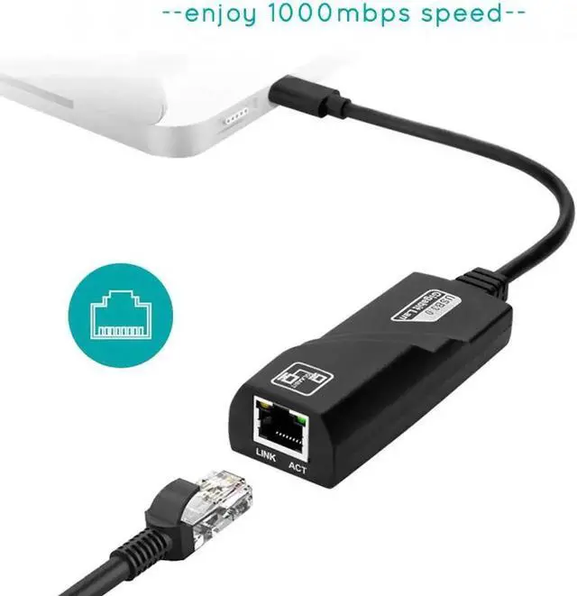 Alt view image 4 of 7 - JAENFONG USB C to Ethernet Adapter, Hannord RJ45 to USB C Type-C Gigabit Ethernet LAN Network Adapter, Compatible for MacBook Pro 2020/2019/2018/2017, MacBook Air, Dell XPS and More