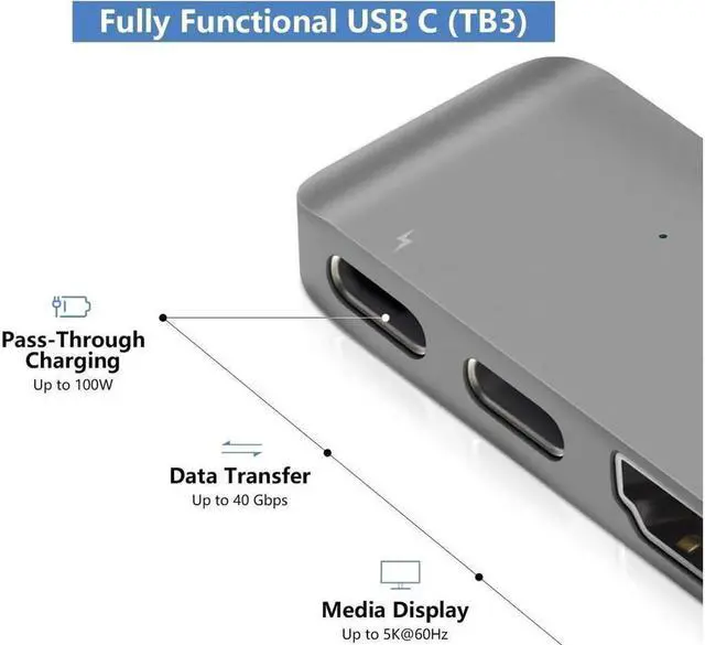 Alt view image 2 of 7 - JAENFONG Mini USB C Hub Adapter Dongle for MacBook Air M1 2021-2018 and MacBook Pro M1 2021-2016, with 4K HDMI, 100W PD, 40Gbps TB3 5K@60Hz, USB-C and 2 USB 3.0 (Gold)