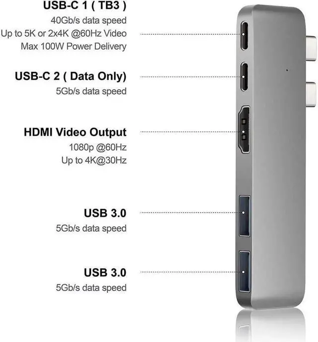 Alt view image 3 of 7 - JAENFONG Mini USB C Hub Adapter Dongle for MacBook Air M1 2021-2018 and MacBook Pro M1 2021-2016, with 4K HDMI, 100W PD, 40Gbps TB3 5K@60Hz, USB-C and 2 USB 3.0 (Gold)