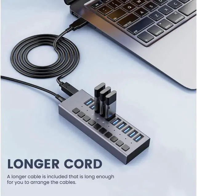 Alt view image 4 of 7 - USB Hub - KEHIPI 10 Ports 90W USB 3.0 Data Hub, Individual On/Off Switches, 12V/7.5A Power Adapter, 5Gbps High Speed, USB 3.0 Splitter for Laptop, PC, Computer, Mobile HDD, Flash Drive