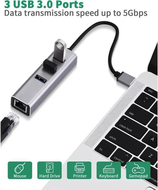 Alt view image 3 of 7 - JAENFONG USB 3.0 to RJ45 Ethernet Adapter 4 in 1 Multiport USB Hub with Gigabit Ethernet 1000Mbps RJ45 LAN Network Adapter Compatible and 3-Port USB3.0 Support Laptop PC Windows Linux MacOS, and More